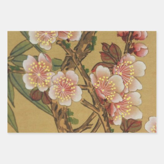 ヴィンテージさくらんぼ咲きアジアの日本の花 ラッピングペーパーシート (正面2)