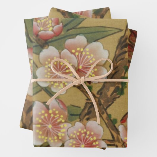 ヴィンテージさくらんぼ咲きアジアの日本の花 ラッピングペーパーシート (インサイチュ)
