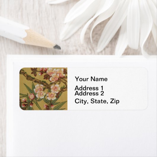 ヴィンテージさくらんぼ咲きアジアの日本の花 ラベル (インサイチュ)