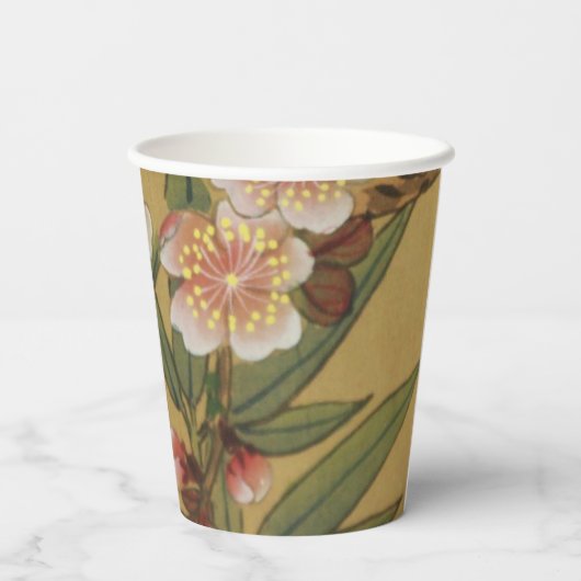 ヴィンテージさくらんぼ咲きアジアの日本の花 紙コップ (裏面)