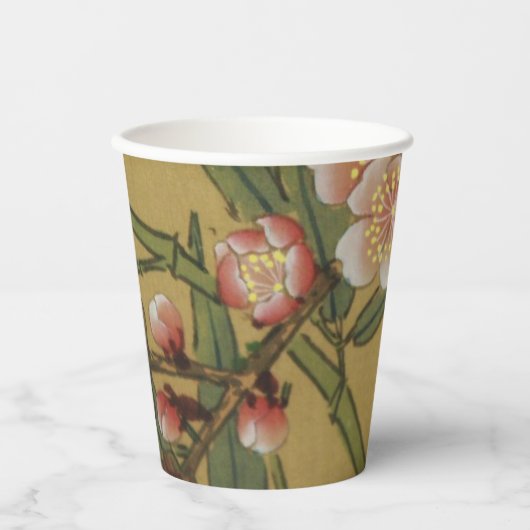 ヴィンテージさくらんぼ咲きアジアの日本の花 紙コップ (正面)