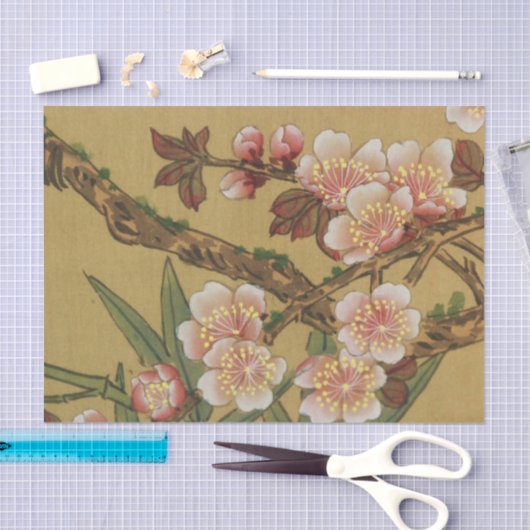 ヴィンテージさくらんぼ咲きアジアの日本の花 薄葉紙 (クラフト)