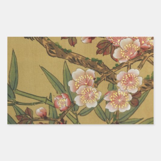 ヴィンテージさくらんぼ咲きアジアの日本の花 長方形シール (正面)