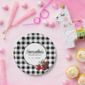 ヴィンテージさくらんぼ白黒ギンガム ペーパープレート (パーティー)