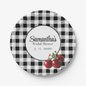 ヴィンテージさくらんぼ白黒ギンガム ペーパープレート (正面)