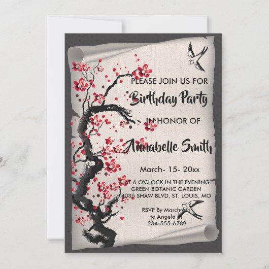 ヴィンテージさくらんぼ花 招待状 (正面)