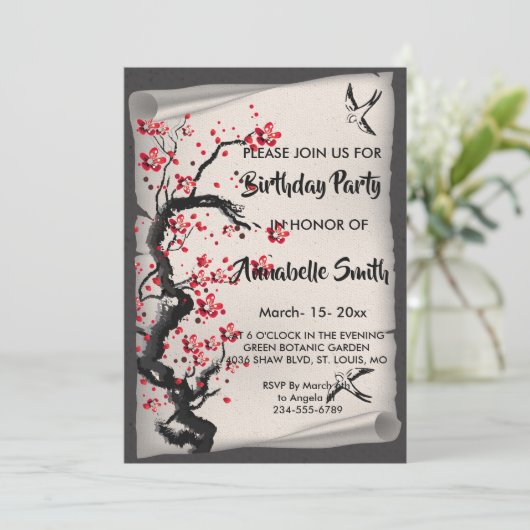 ヴィンテージさくらんぼ花 招待状 (スタンド正面)