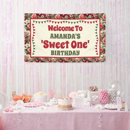 ヴィンテージさくらんぼ「スウィートワン」第1回バースデーウェルカム 横断幕 (パーティー)