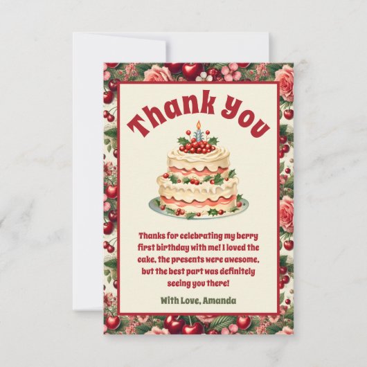 ヴィンテージさくらんぼ「スウィートワン」1歳の誕生日 サンキューカード (正面)