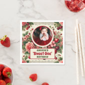 ヴィンテージさくらんぼ「Sweet One」 1st Birthday Photo スタンダードカクテルナプキン (インサイチュ)