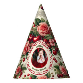 ヴィンテージさくらんぼ「Sweet One」 1st Birthday Photo パーティーハット