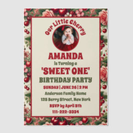 ヴィンテージさくらんぼ「Sweet One」 1st Birthday Photo ベラム紙招待状