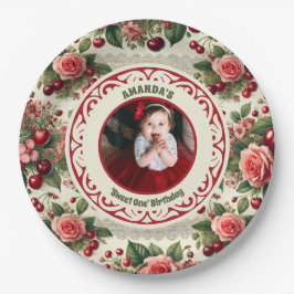 ヴィンテージさくらんぼ「Sweet One」 1st Birthday Photo ペーパープレート