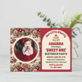 ヴィンテージさくらんぼ「Sweet One」 1st Birthday Photo 招待状 (スタンド正面)