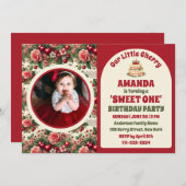 ヴィンテージさくらんぼ「Sweet One」 1st Birthday Photo 招待状 (正面/裏面)