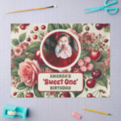 ヴィンテージさくらんぼ「Sweet One」 1st Birthday Photo 薄葉紙 (クラフト)