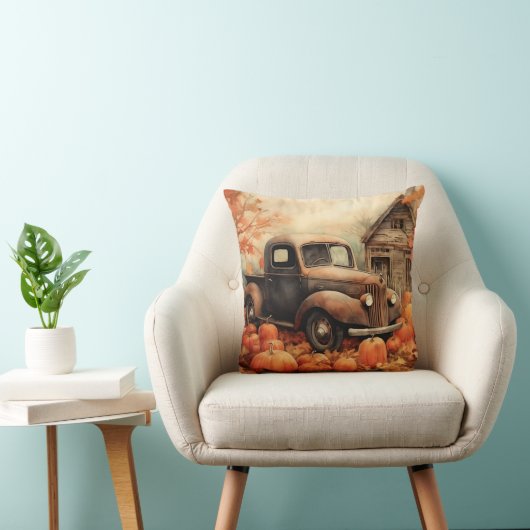 ヴィンテージさびれたピックアップとカボチャの秋 クッション (椅子)