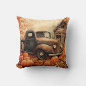 ヴィンテージさびれたピックアップとカボチャの秋 クッション (正面)