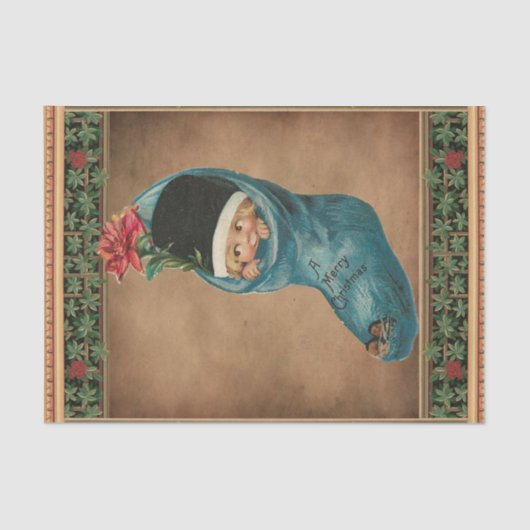 ヴィンテージすごいクリスマスかわいい子が覗き見る 薄葉紙 (正面)