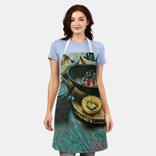 ヴィンテージすしプレゼント エプロン (着用した状態)