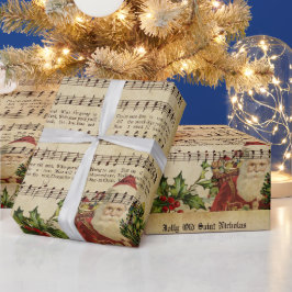 ヴィンテージすてきオールドサンニコラスクリスマスカロル ラッピングペーパー