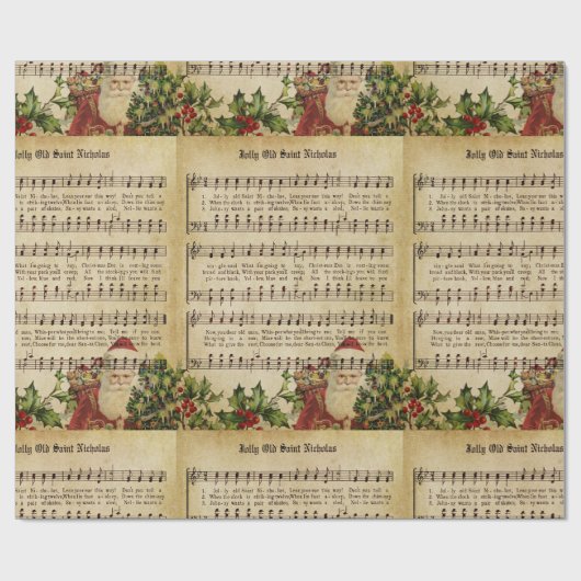 ヴィンテージすてきオールドサンニコラスクリスマスカロル ラッピングペーパー (フラット)