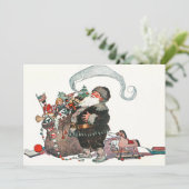 ヴィンテージすてきオールド小妖精や小人サンタクロースのギフトクリスマス シーズンカード (スタンド正面)