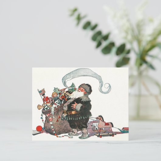 ヴィンテージすてきオールド小妖精や小人サンタクロースのギフトクリスマス シーズンポストカード (スタンド正面)