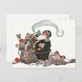 ヴィンテージすてきオールド小妖精や小人サンタクロースのギフトクリスマス シーズンポストカード (正面/裏面)