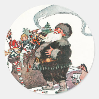 ヴィンテージすてきオールド小妖精や小人サンタクロースのギフトクリスマス ラウンドシール