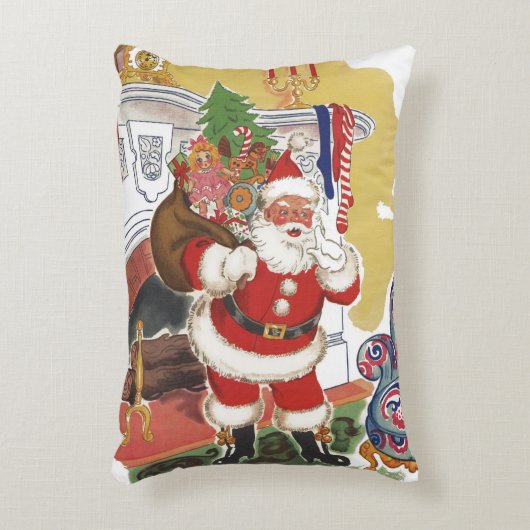ヴィンテージすてきクリスマス、サンタクロースプレゼント アクセントクッション (正面(垂直))