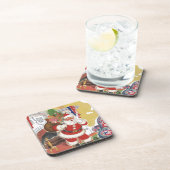 ヴィンテージすてきクリスマス、サンタクロースプレゼント コースター (右側)