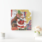 ヴィンテージすてきクリスマス、サンタクロースプレゼント スクエア壁時計 (ホーム)