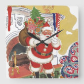 ヴィンテージすてきクリスマス、サンタクロースプレゼント スクエア壁時計 (正面)