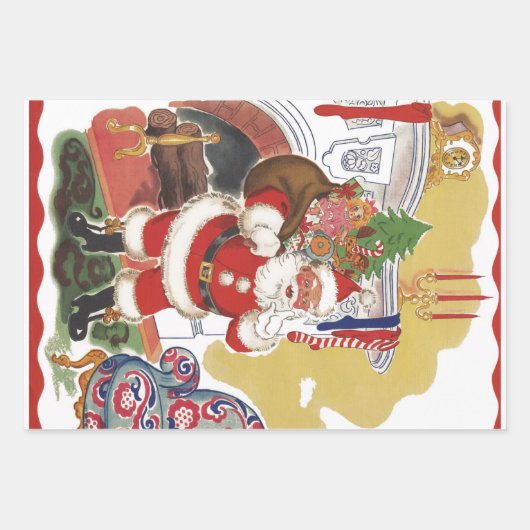 ヴィンテージすてきクリスマス、サンタクロースプレゼント ラッピングペーパーシート (正面3)