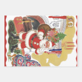 ヴィンテージすてきクリスマス、サンタクロースプレゼント ラッピングペーパーシート (正面2)