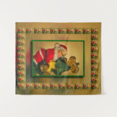 ヴィンテージすてきサンタのクリスマスツリー、金ゴールド、緑 タペストリー (正面(横))