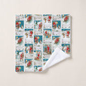 ヴィンテージすてきサンタウィンターおもしろいコラージュ バスタオルセット (ウォッシュタオル)