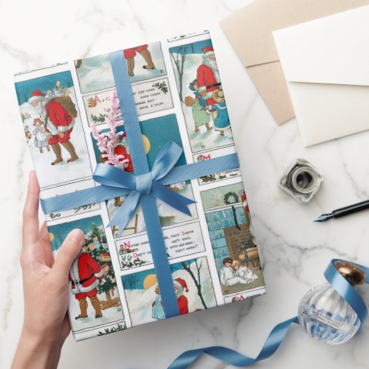 ヴィンテージすてきサンタウィンターおもしろいコラージュ ラッピングペーパー (ギフト)