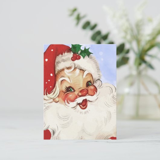 ヴィンテージすてきサンタウォーターカラークリスマスホリデー ポストカード (スタンド正面)
