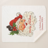 ヴィンテージすてきサンタクロースメリークリスマス シェルパブランケット (正面(横))