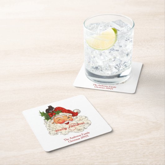 ヴィンテージすてきサンタクロースメリークリスマス スクエアペーパーコースター (インサイチュ)