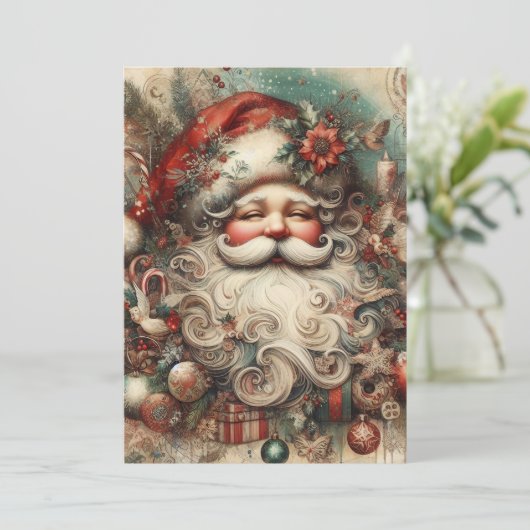 ヴィンテージすてきサンタクロース顔プレゼント シーズンカード (スタンド正面)