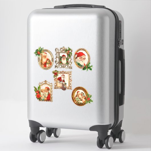 ヴィンテージすてきサンタスのギルトフレームとホリー付き シール (スーツケース)