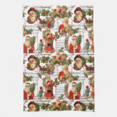 ヴィンテージすてきサンタホリー&ミュージックコラージュ キッチンタオル (縦)