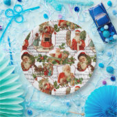 ヴィンテージすてきサンタホリー&ミュージックコラージュ ペーパープレート (パーティー)