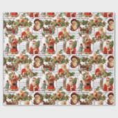ヴィンテージすてきサンタホリー&ミュージックコラージュ ラッピングペーパー (フラット)