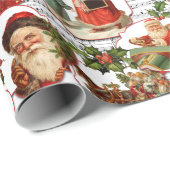 ヴィンテージすてきサンタホリー&ミュージックコラージュ ラッピングペーパー (ロールコーナー)