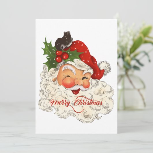 ヴィンテージすてきサンタメリークリスマスファミリーホリダ 招待状 (スタンド正面)