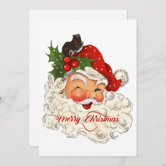 ヴィンテージすてきサンタメリークリスマスファミリーホリダ 招待状 (正面/裏面)